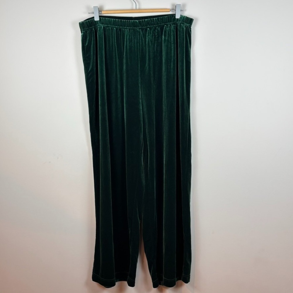 Quacker Factory Green Velvet‎ Wide leg Stretch Pants Womens Petite 1X Holiday